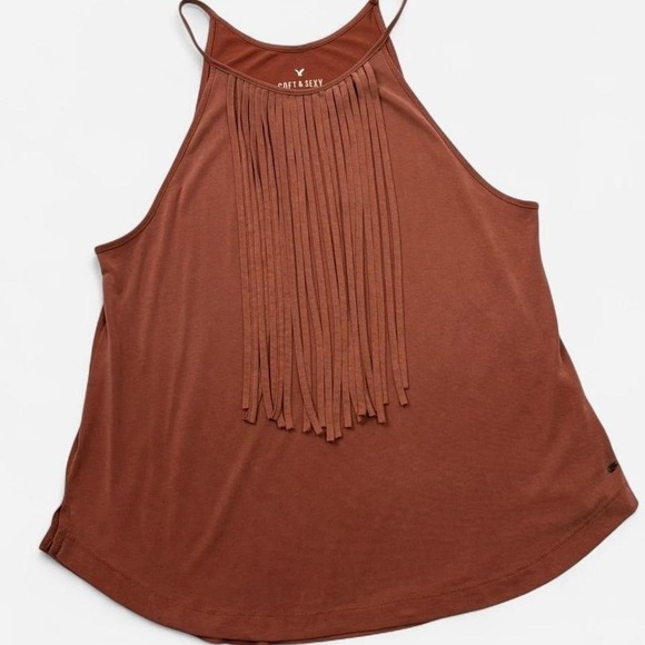 American Eagle Outfitters Tops - American Eagle brown tank top with fringe detail Size M 0207
